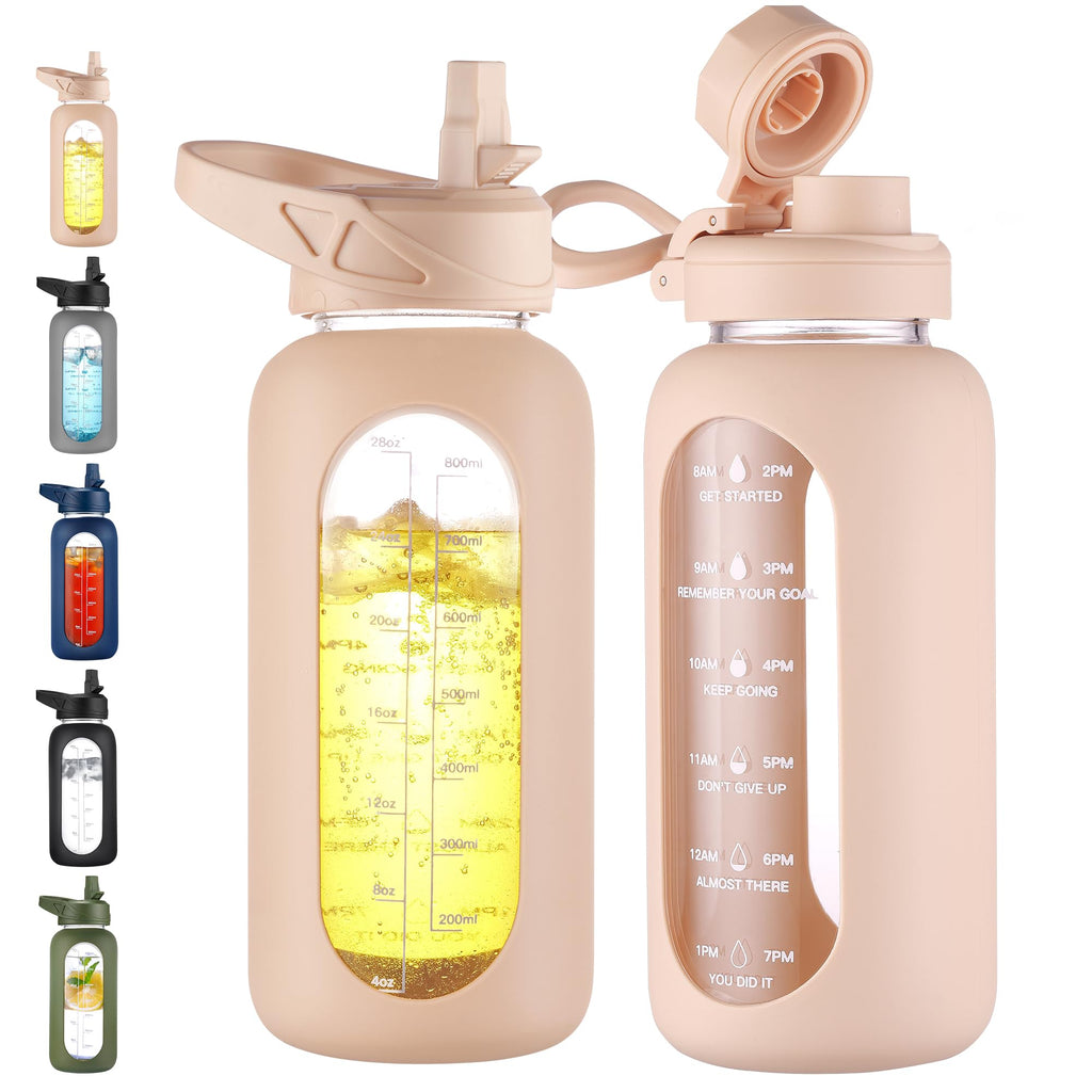 40 oz Glass Water Bottle with Straw and Handle
