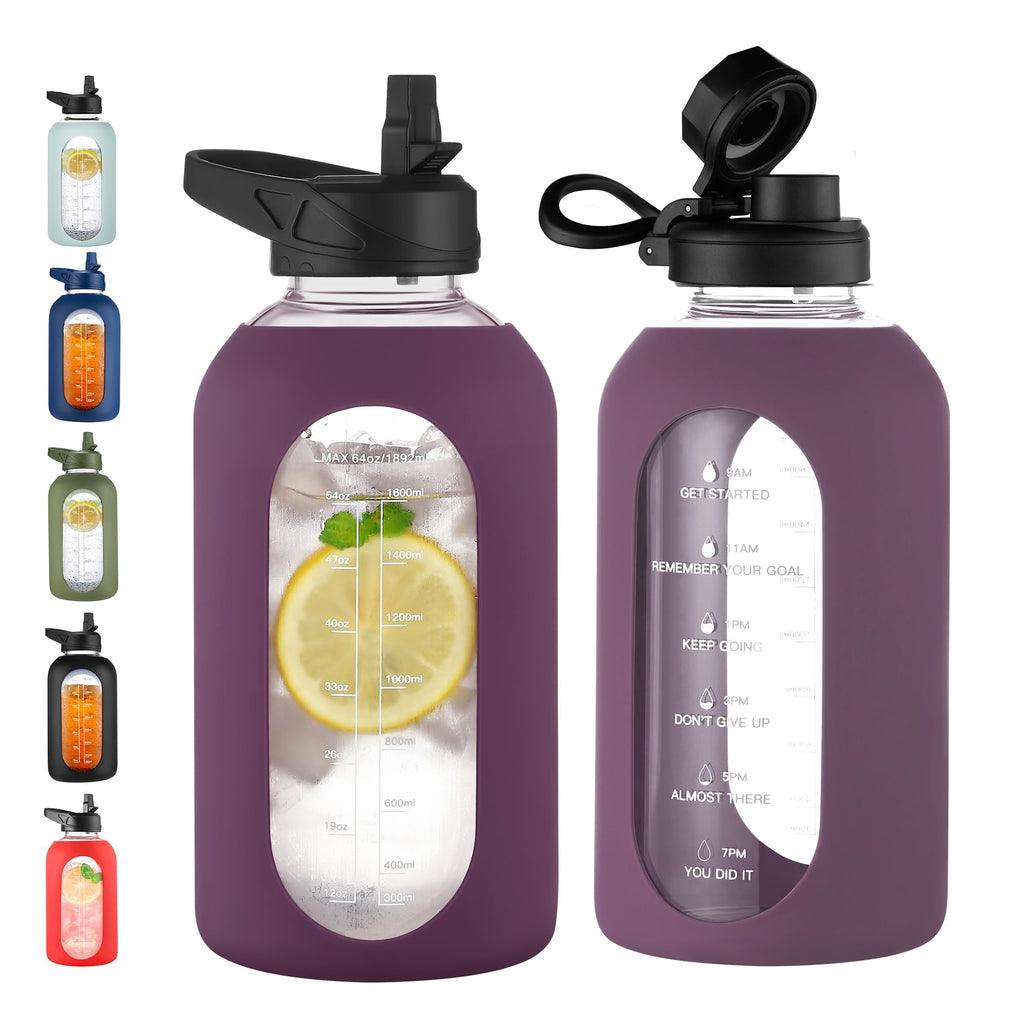 40 oz Glass Water Bottle with Straw and Handle