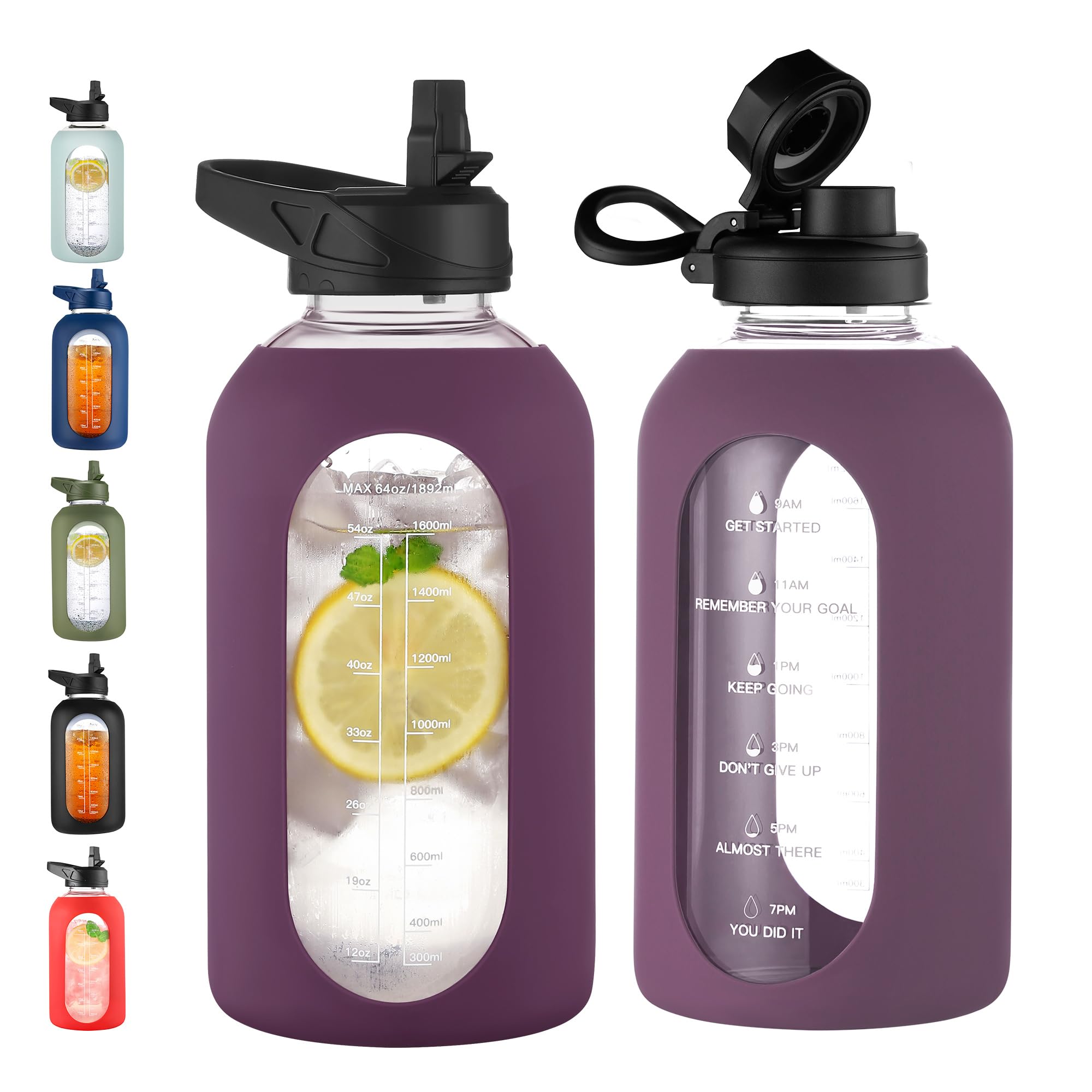 40 oz Glass Water Bottle with Straw and Handle