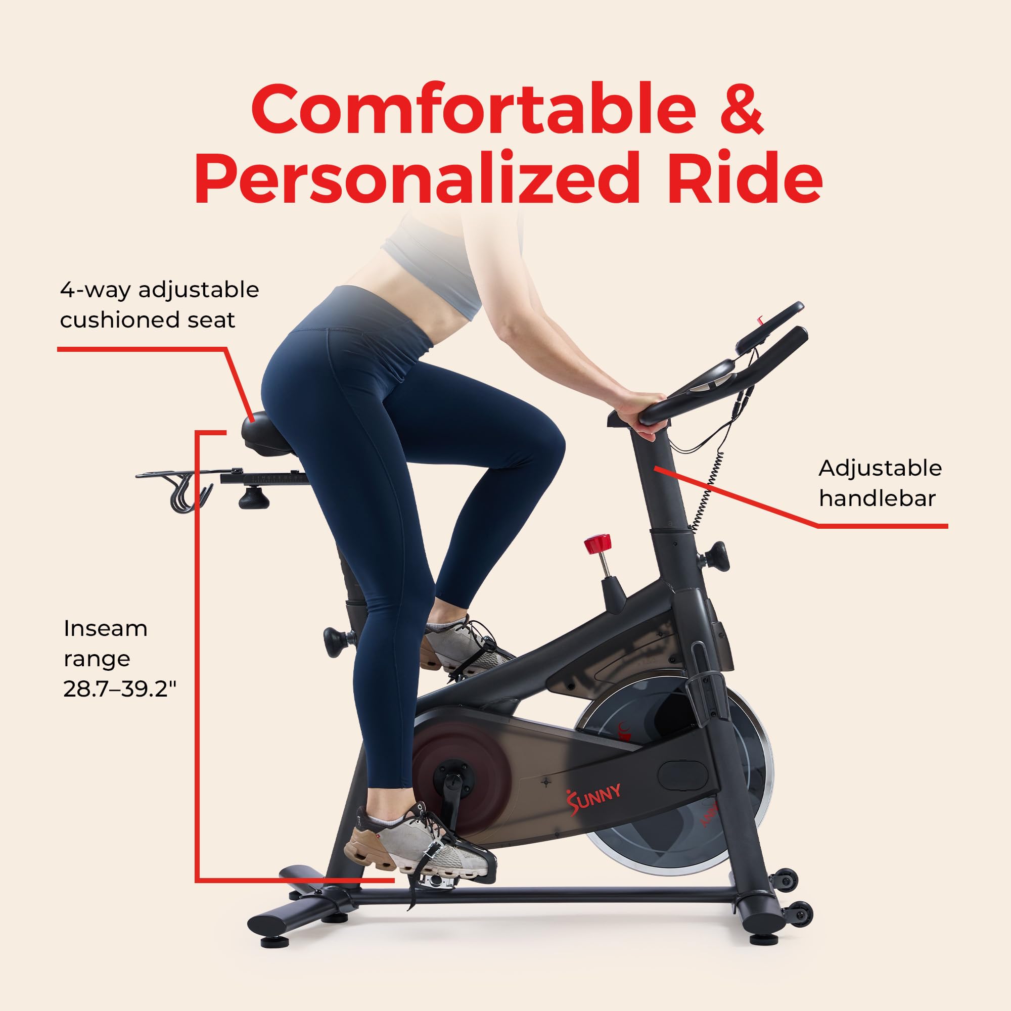 Fitness Smart Magnetic Indoor Cycling Bike, Stationary Exercise Cardio Equipment, Free SunnyFit Training App