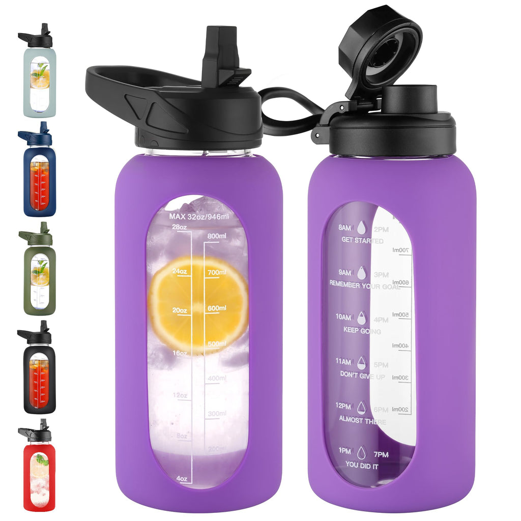 40 oz Glass Water Bottle with Straw and Handle