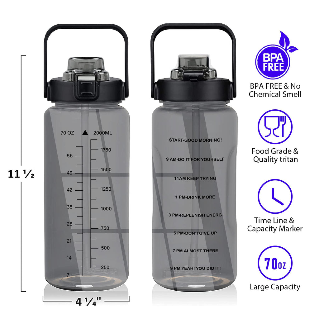 Half Gallon Water Bottle with Sleeve, 64OZ Motivational Water Bottle