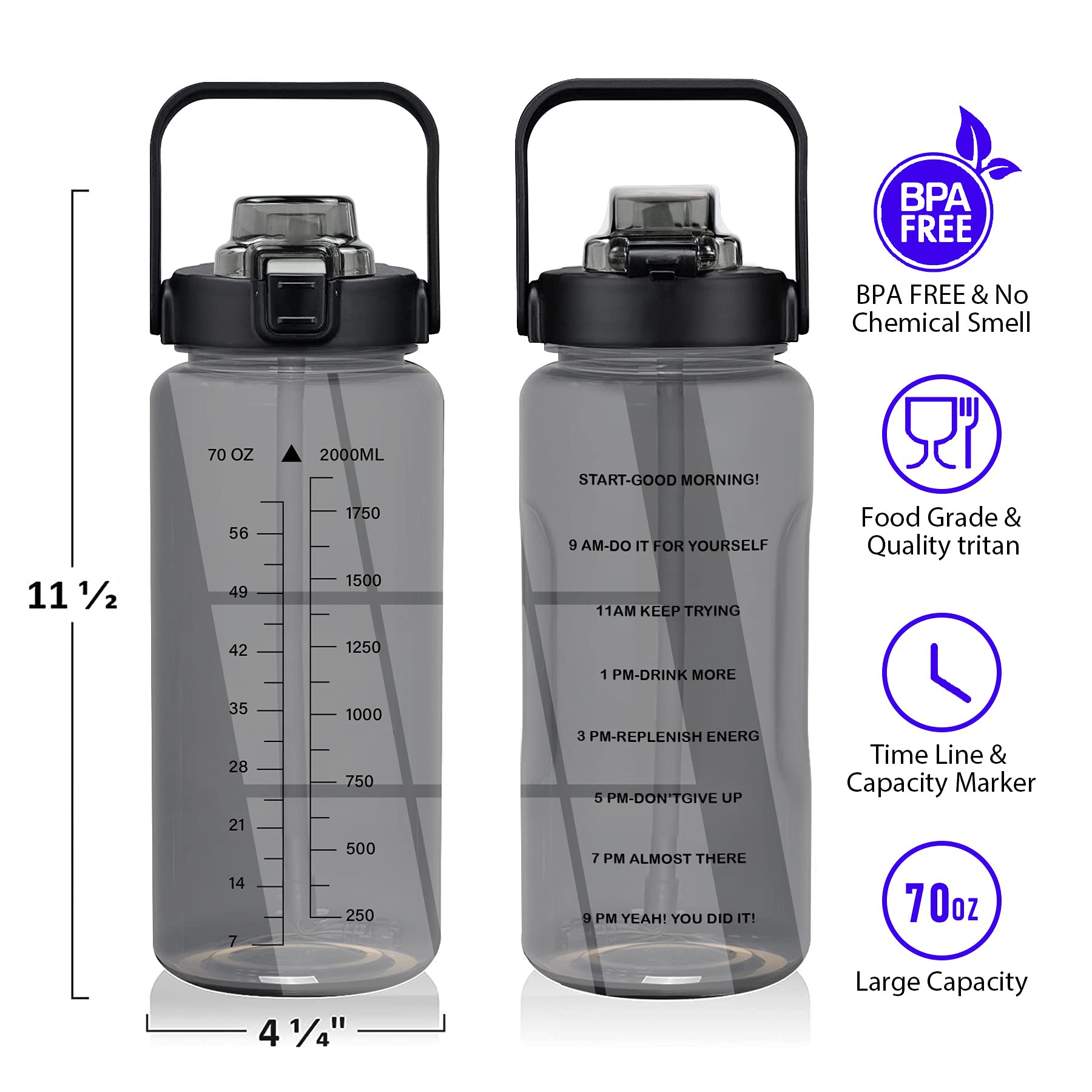 Half Gallon Water Bottle with Sleeve, 64OZ Motivational Water Bottle