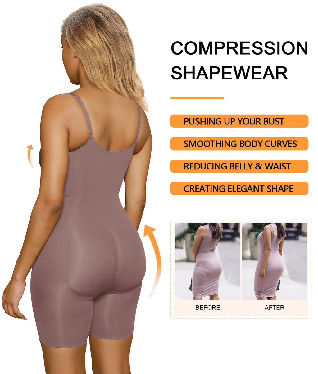 Women Tummy Control Bodysuit Mid Thigh Body Shaper Shorts for a Lifted Look