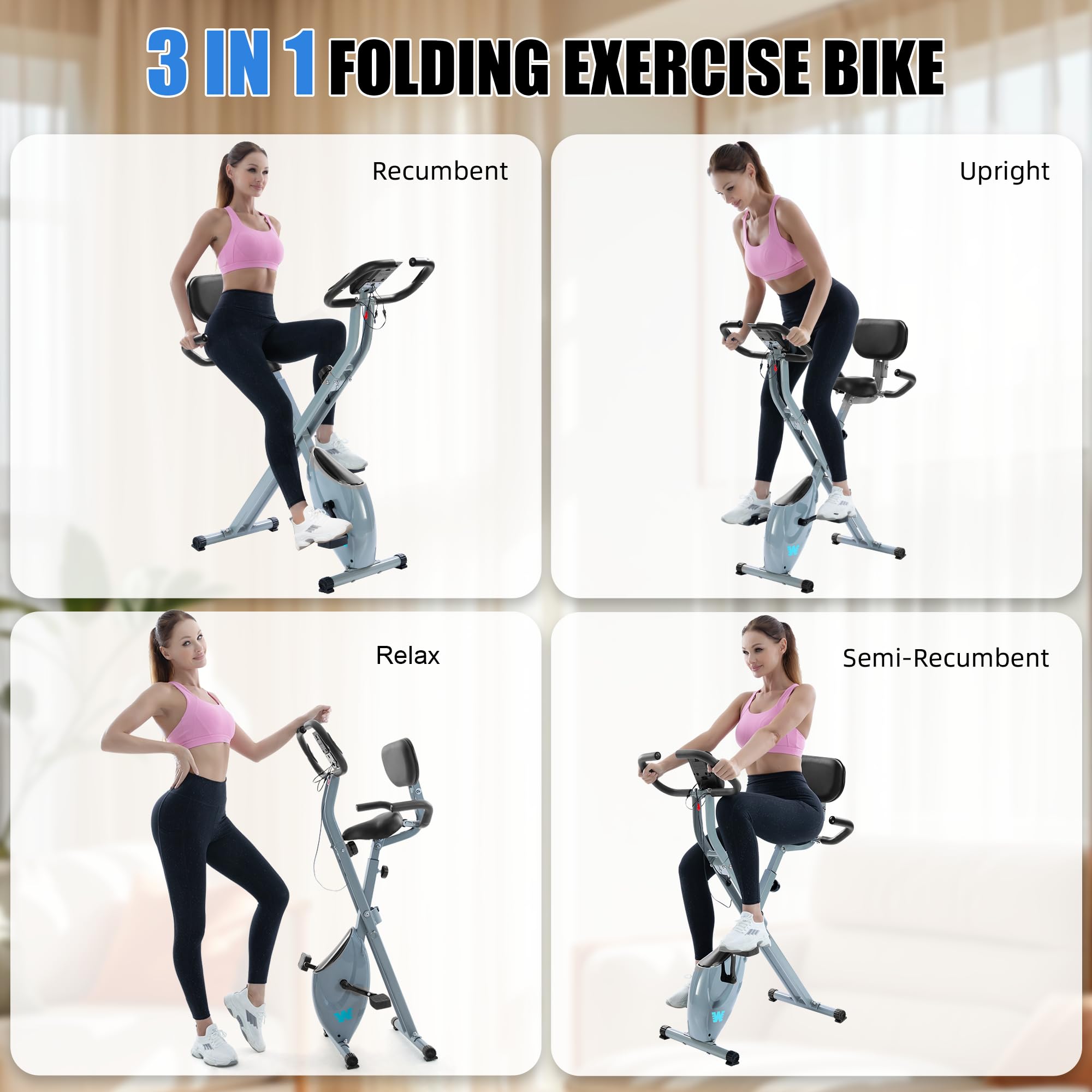 Stationary Exercise Bike for Home Workout, 5 IN 1 Foldable Indoor Cycling Bike