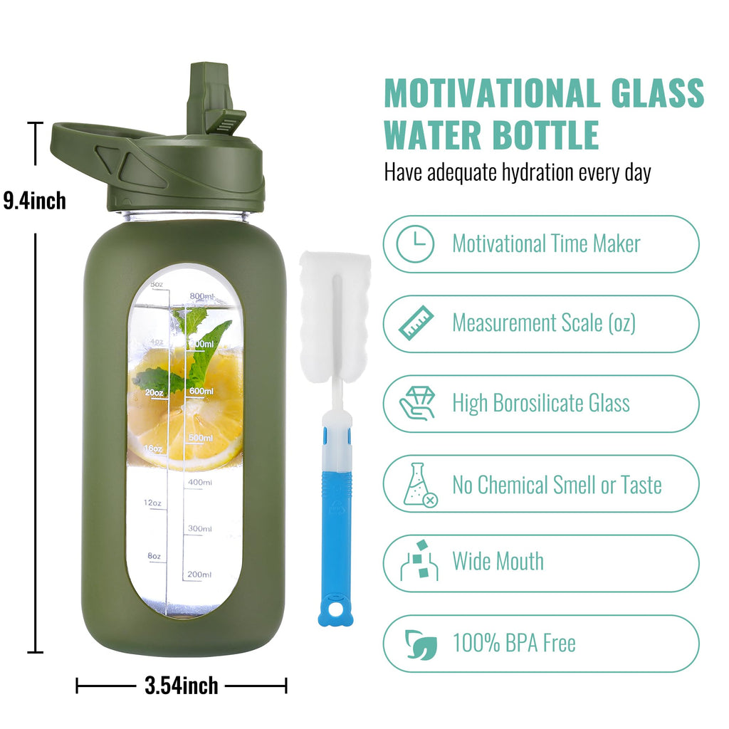 40 oz Glass Water Bottle with Straw and Handle