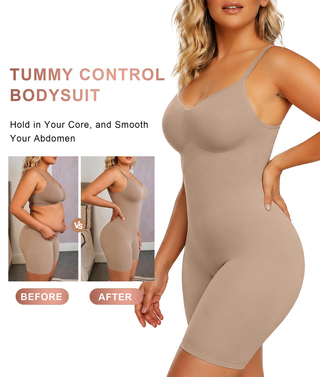 Women Tummy Control Bodysuit Mid Thigh Body Shaper Shorts for a Lifted Look