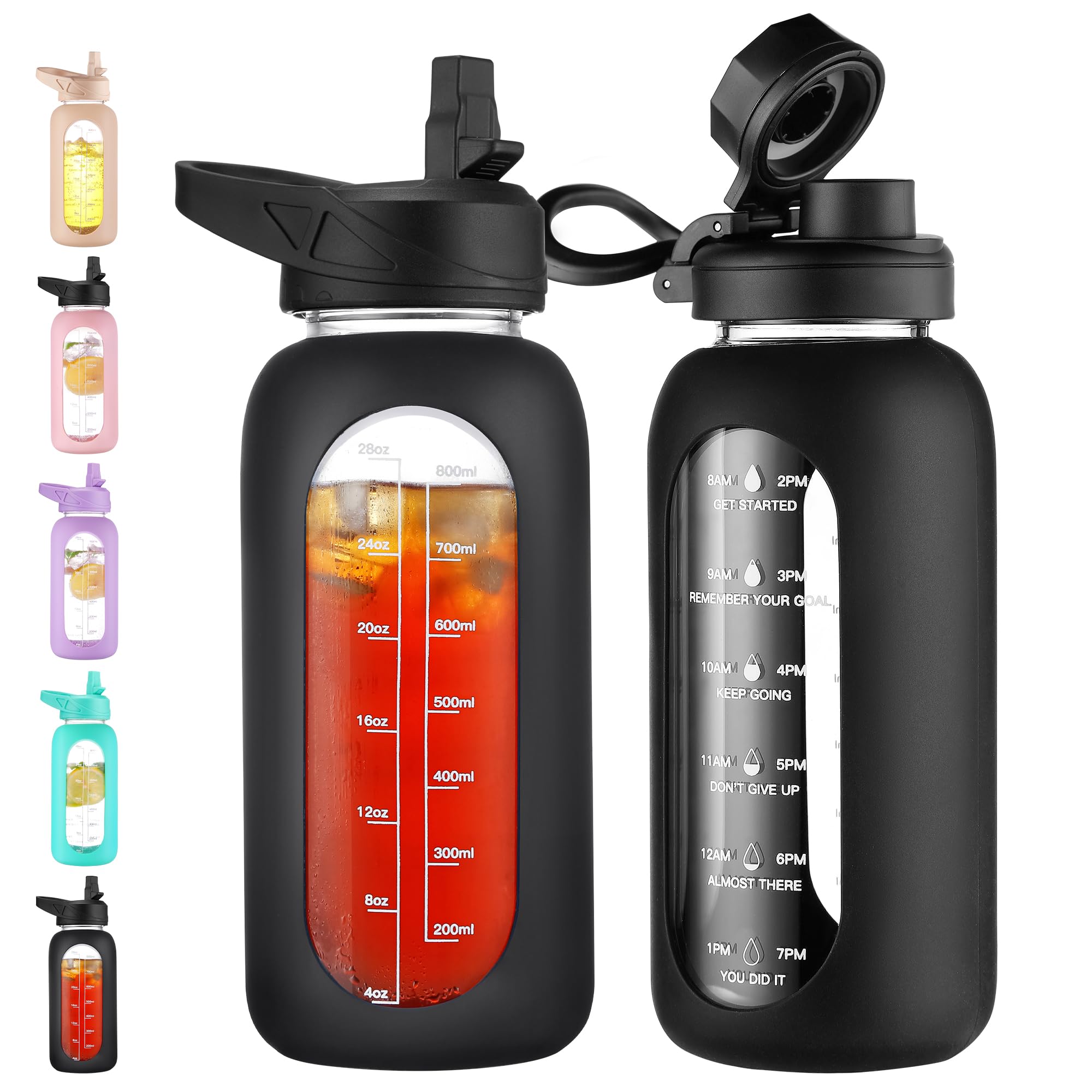 40 oz Glass Water Bottle with Straw and Handle