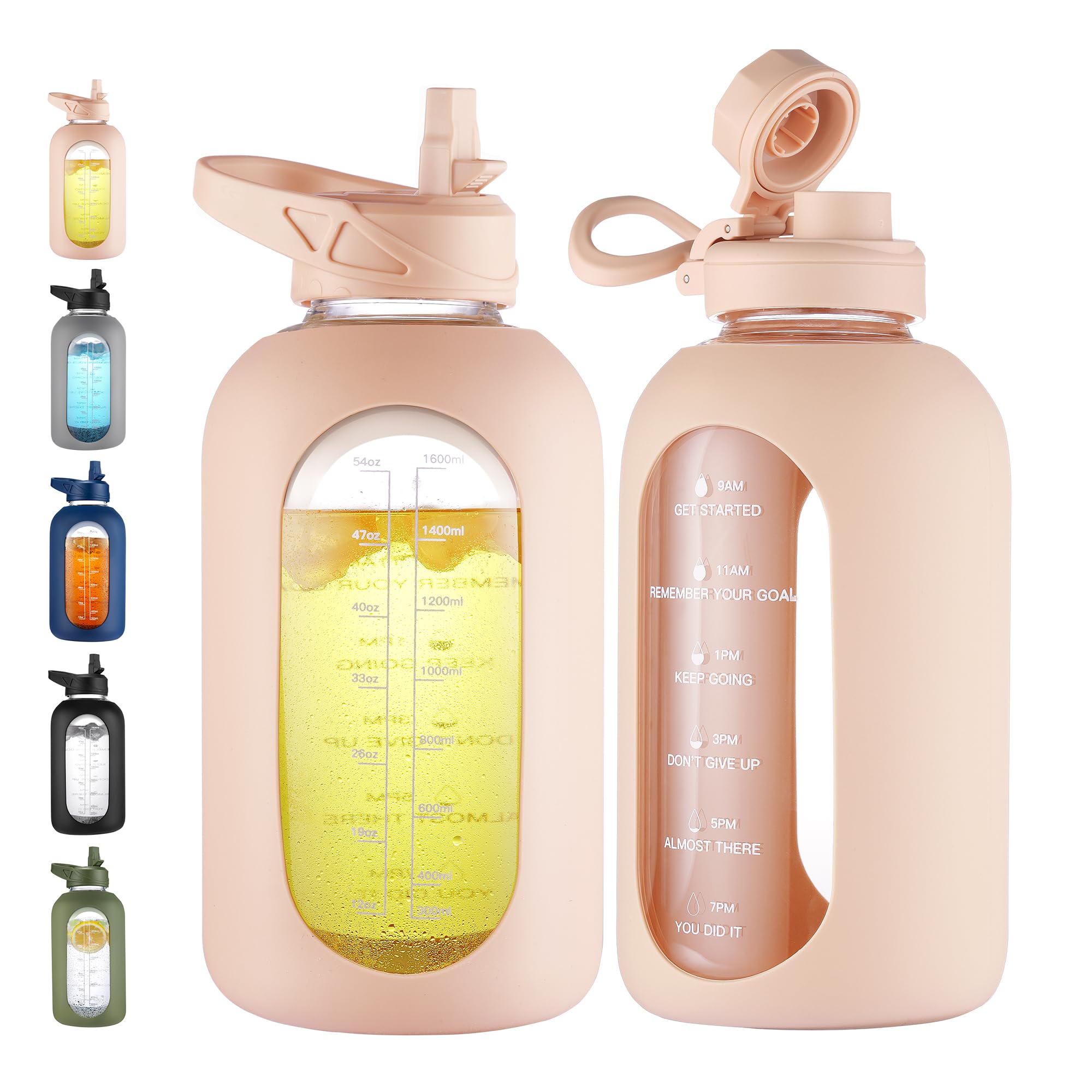 40 oz Glass Water Bottle with Straw and Handle