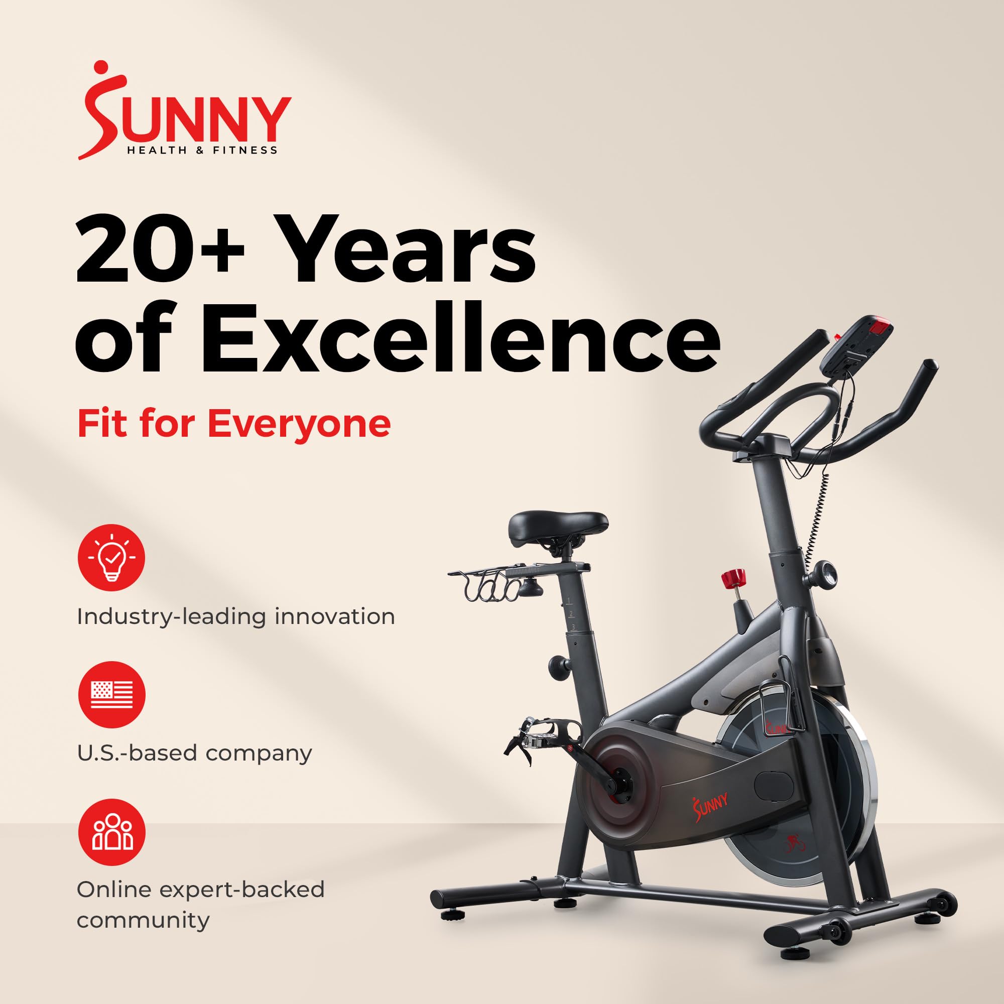Fitness Smart Magnetic Indoor Cycling Bike, Stationary Exercise Cardio Equipment, Free SunnyFit Training App