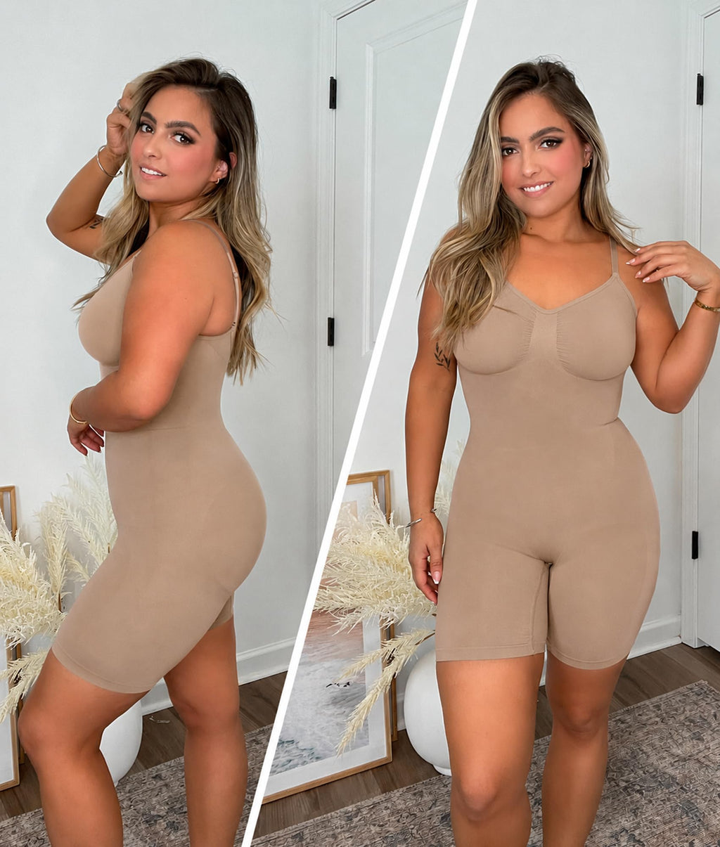 Women Tummy Control Bodysuit Mid Thigh Body Shaper Shorts for a Lifted Look