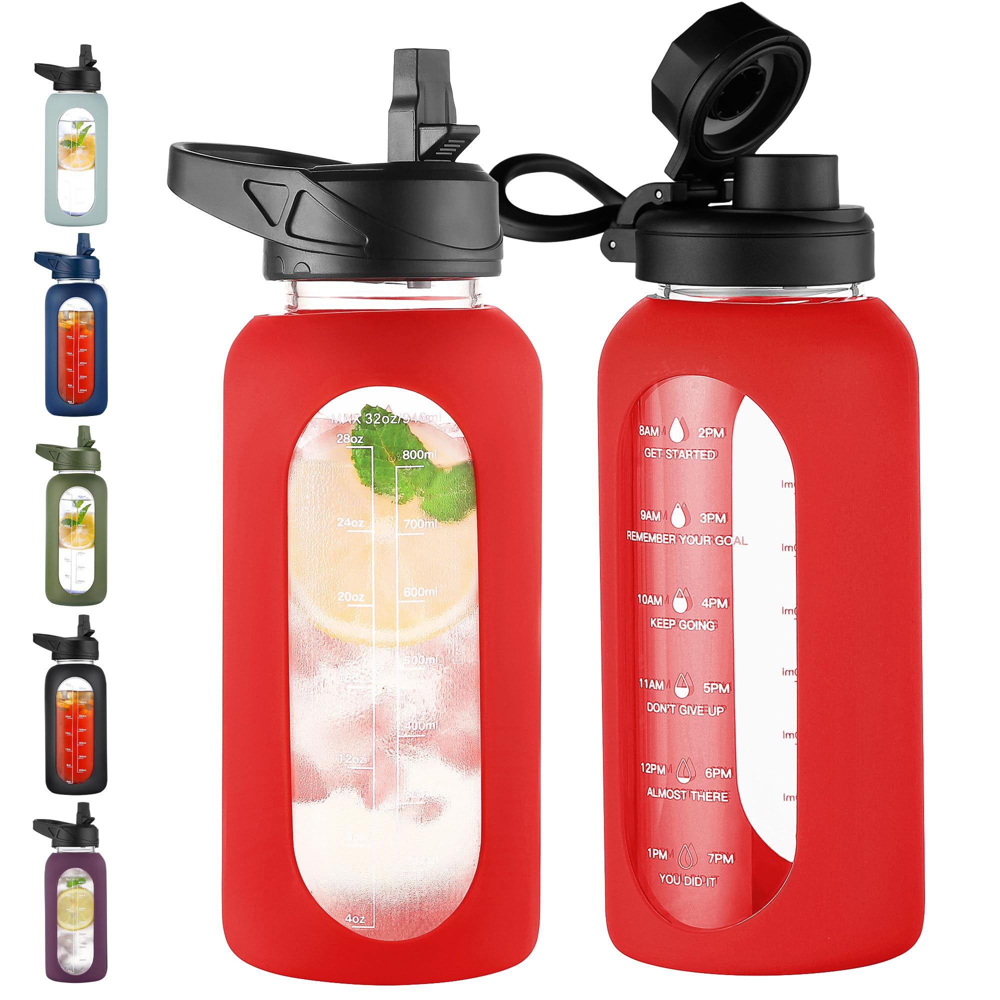 40 oz Glass Water Bottle with Straw and Handle