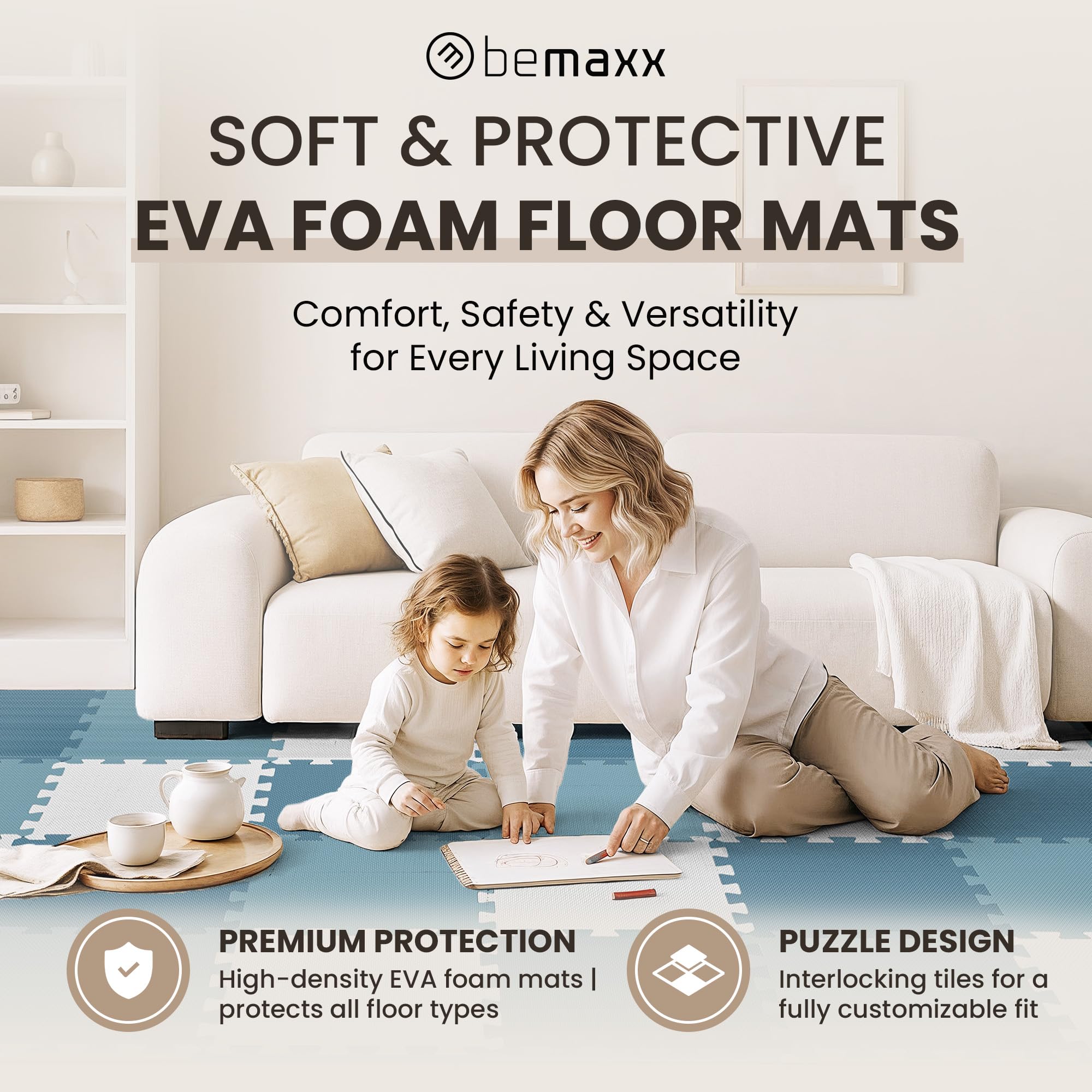 Gym Mats Set - 18 pcs EVA Interlocking Foam Floor Tiles  Protective Gym Flooring