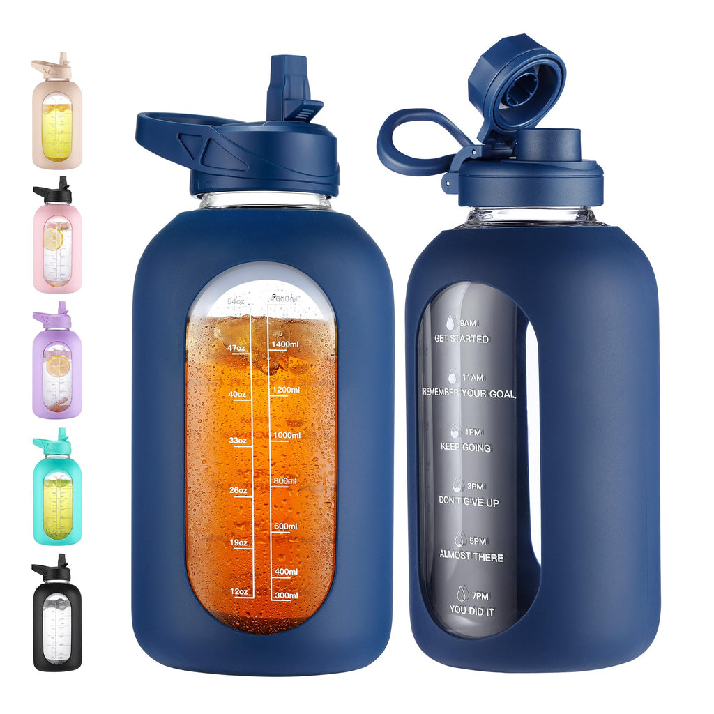 40 oz Glass Water Bottle with Straw and Handle