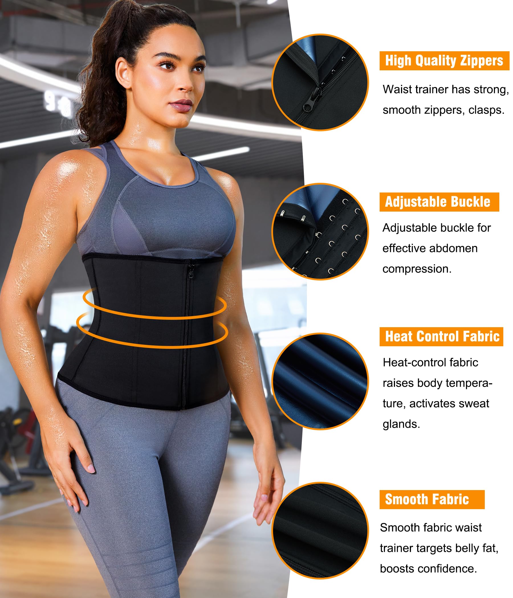 Womens Waist Trainer Corset with Zipper Sweat Waist Trimmer for Women