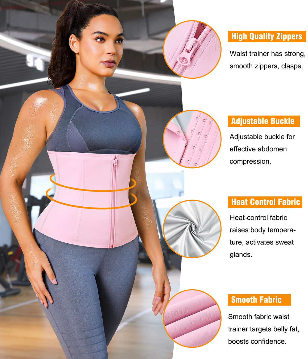 Womens Waist Trainer Corset with Zipper Sweat Waist Trimmer for Women