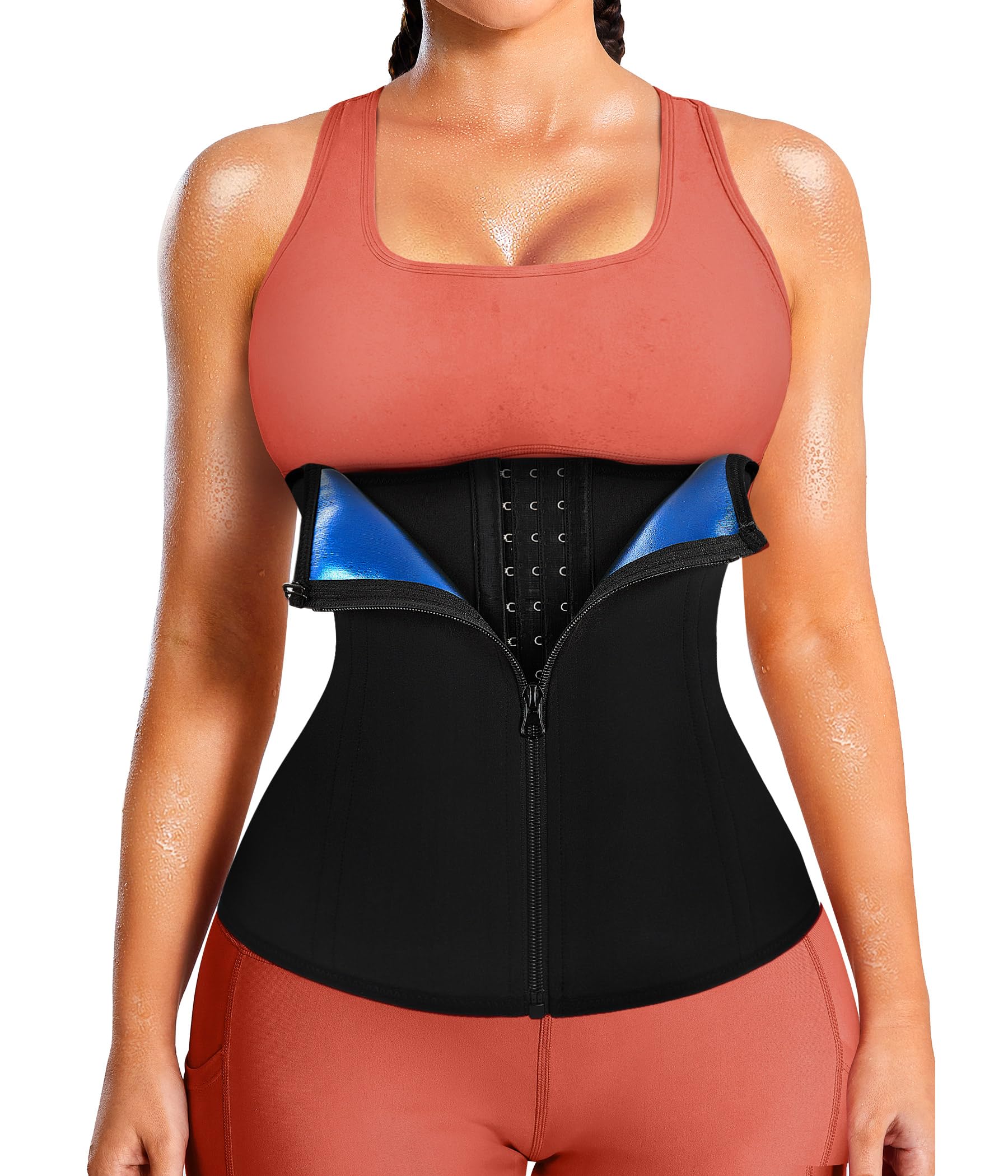 Womens Waist Trainer Corset with Zipper Sweat Waist Trimmer for Women
