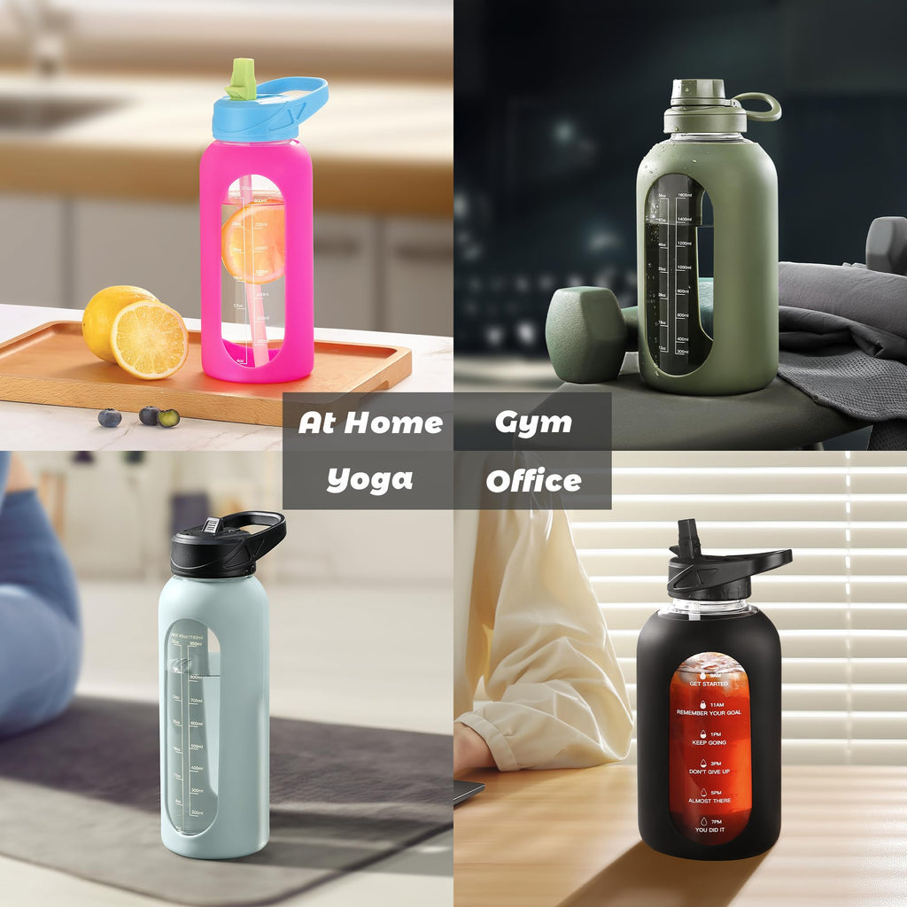 40 oz Glass Water Bottle with Straw and Handle