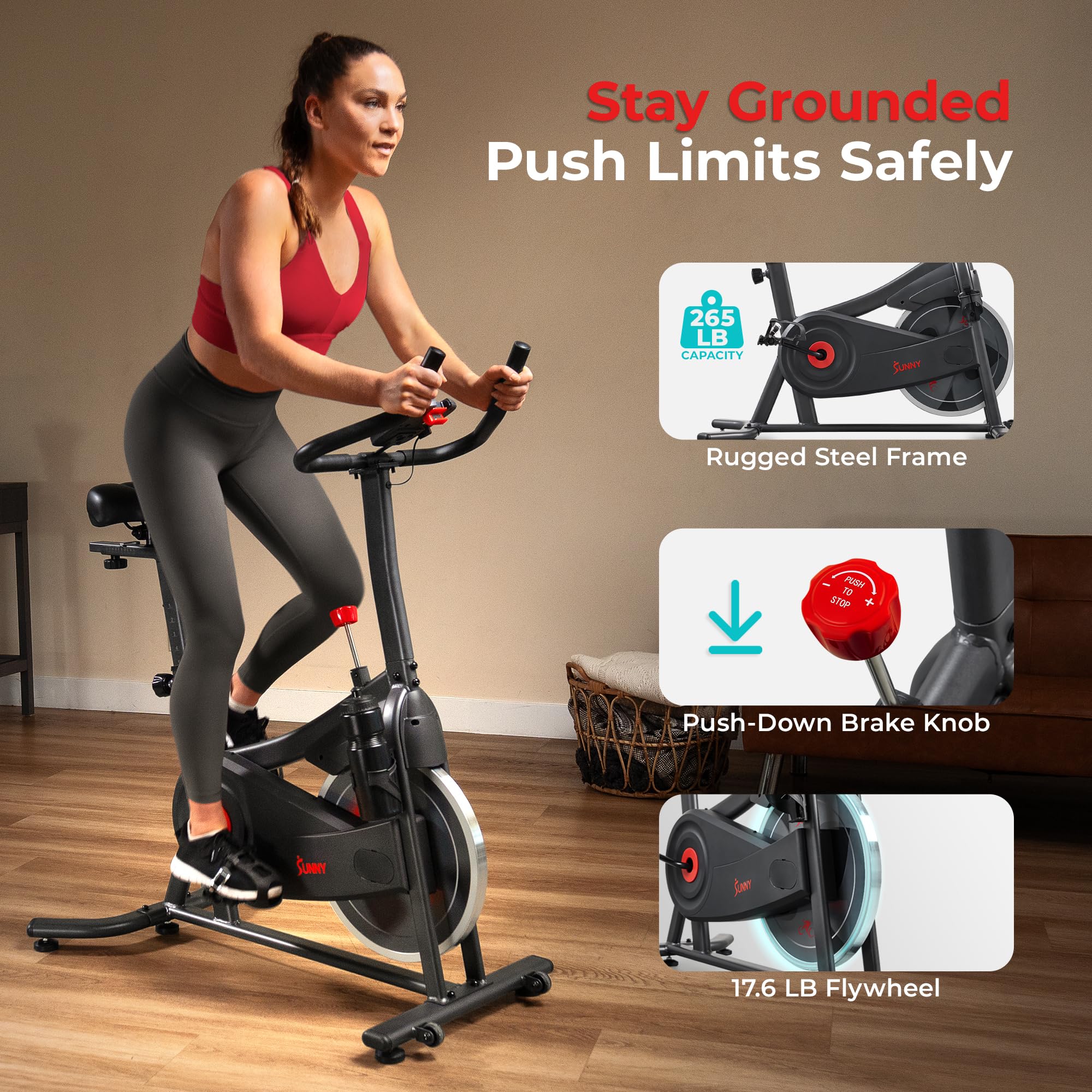 Fitness Smart Magnetic Indoor Cycling Bike, Stationary Exercise Cardio Equipment, Free SunnyFit Training App