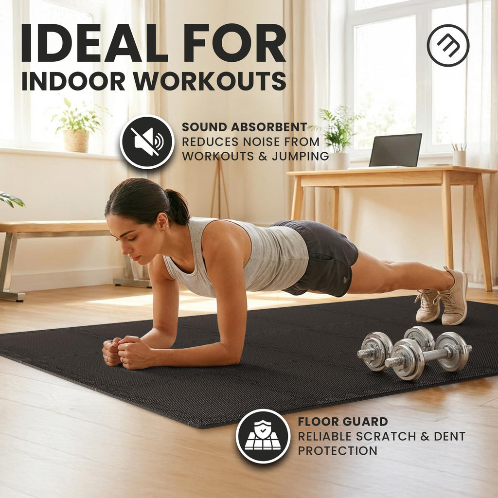 Gym Mats Set - 18 pcs EVA Interlocking Foam Floor Tiles  Protective Gym Flooring