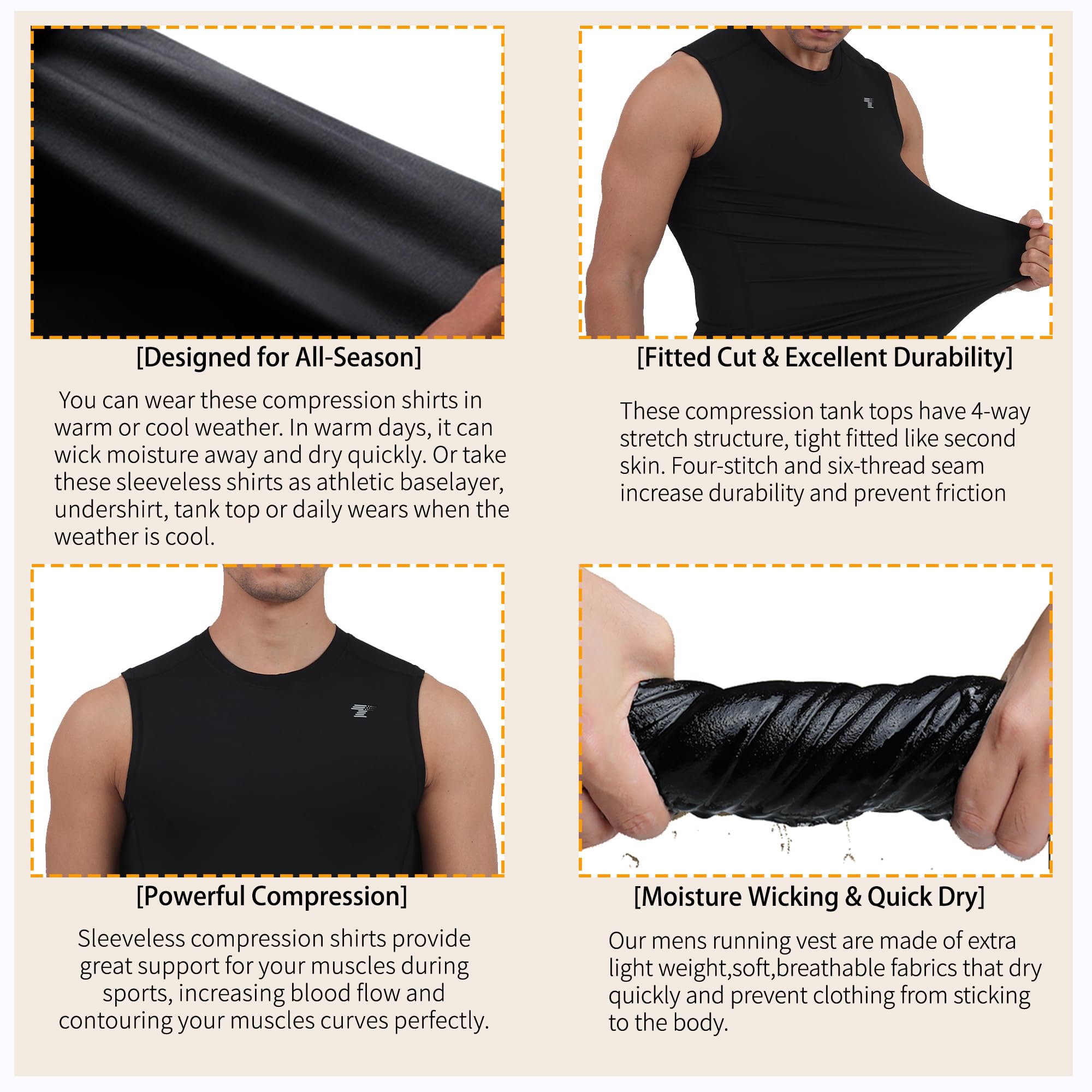 5 Pack Men's Athletic Compression Shirts Sleeveless Workout Tank Top