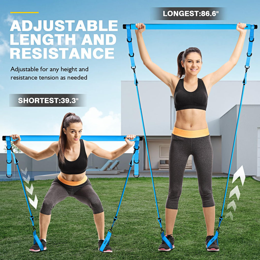 Pilates Bar Kit with Resistance Bands, Pilates Workout Equipment, Adjustable 3-Section Pilates Bar Kit for Women & Men
