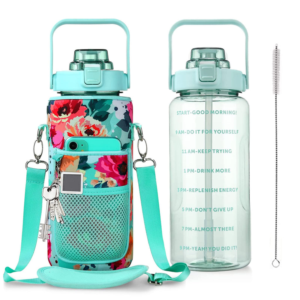 Half Gallon Water Bottle with Sleeve, 64OZ Motivational Water Bottle