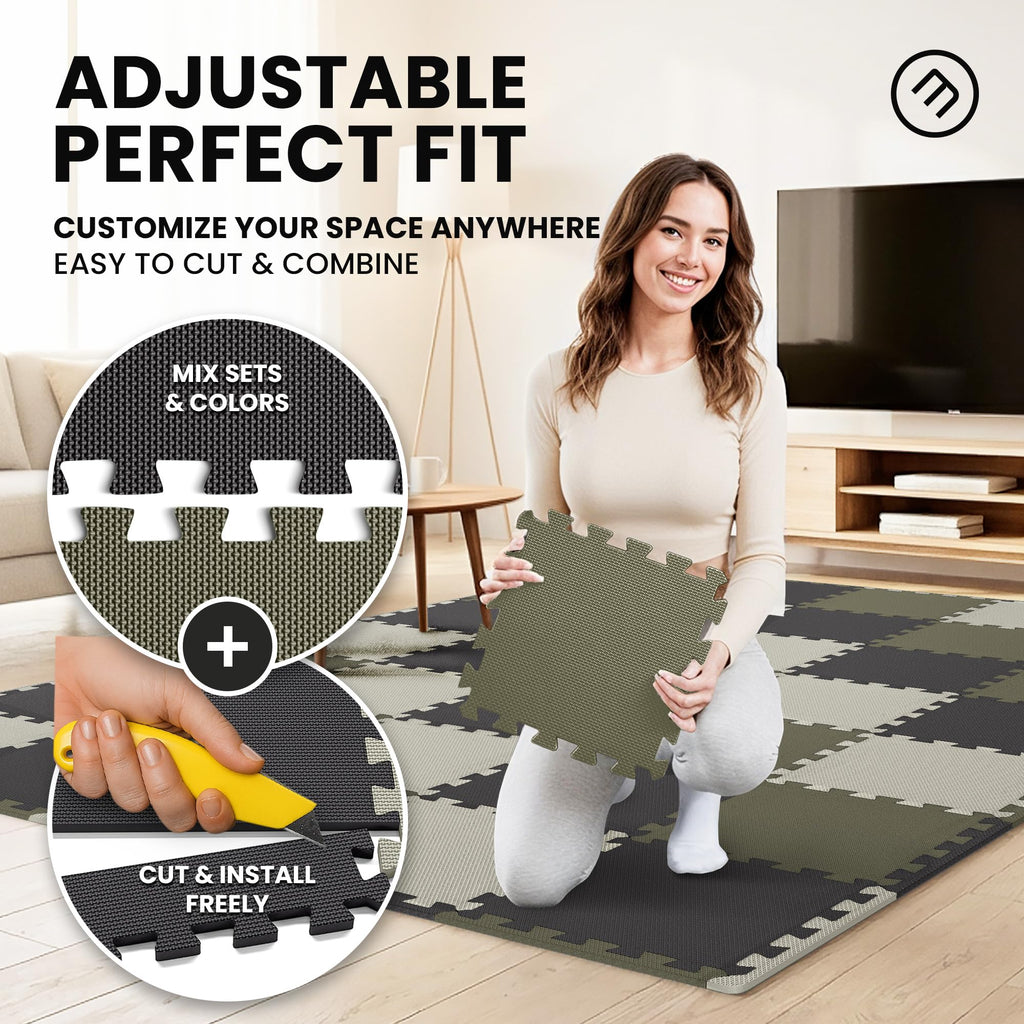 Gym Mats Set - 18 pcs EVA Interlocking Foam Floor Tiles  Protective Gym Flooring