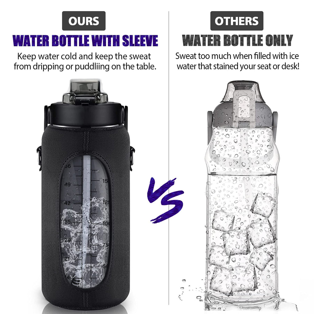 Half Gallon Water Bottle with Sleeve, 64OZ Motivational Water Bottle