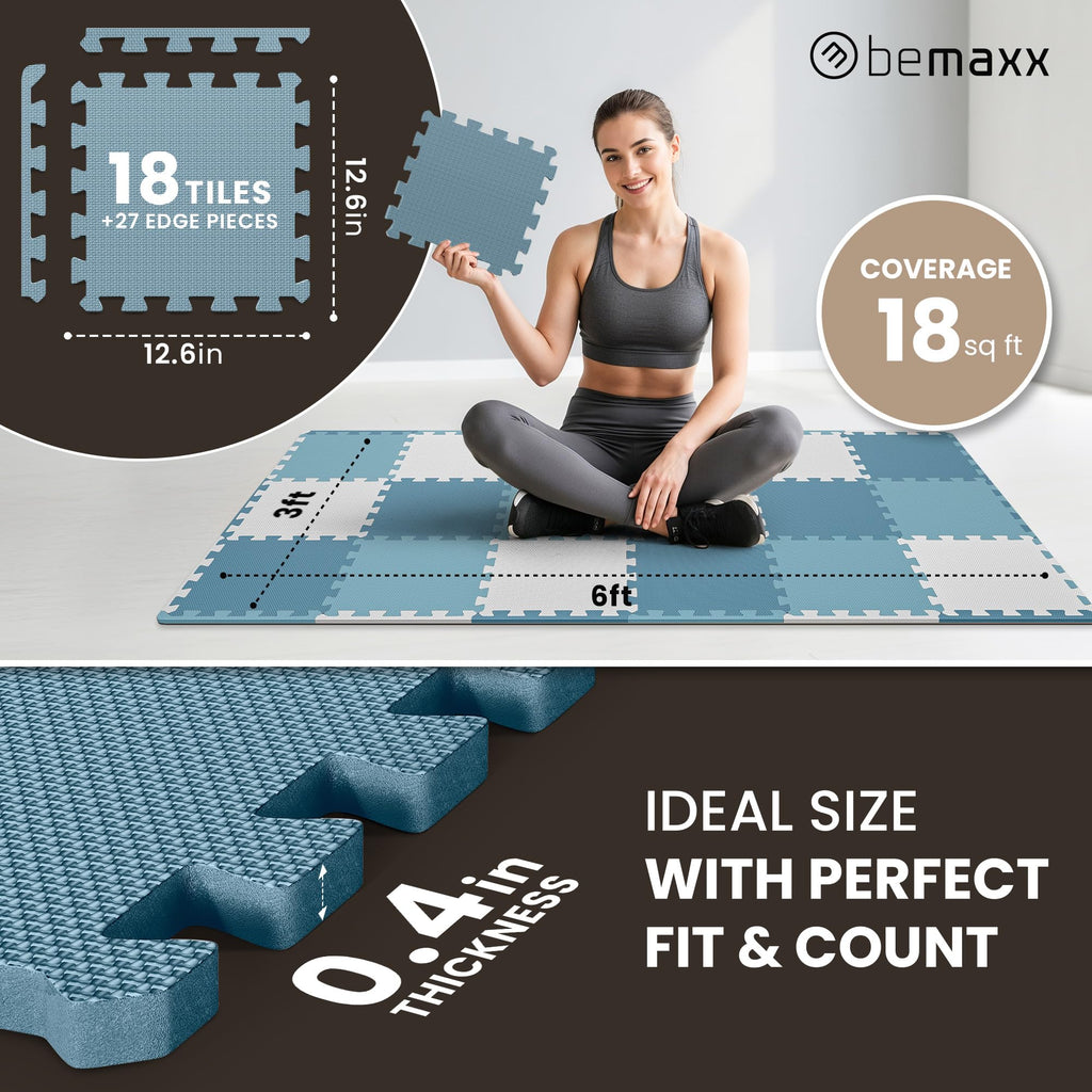 Gym Mats Set - 18 pcs EVA Interlocking Foam Floor Tiles  Protective Gym Flooring