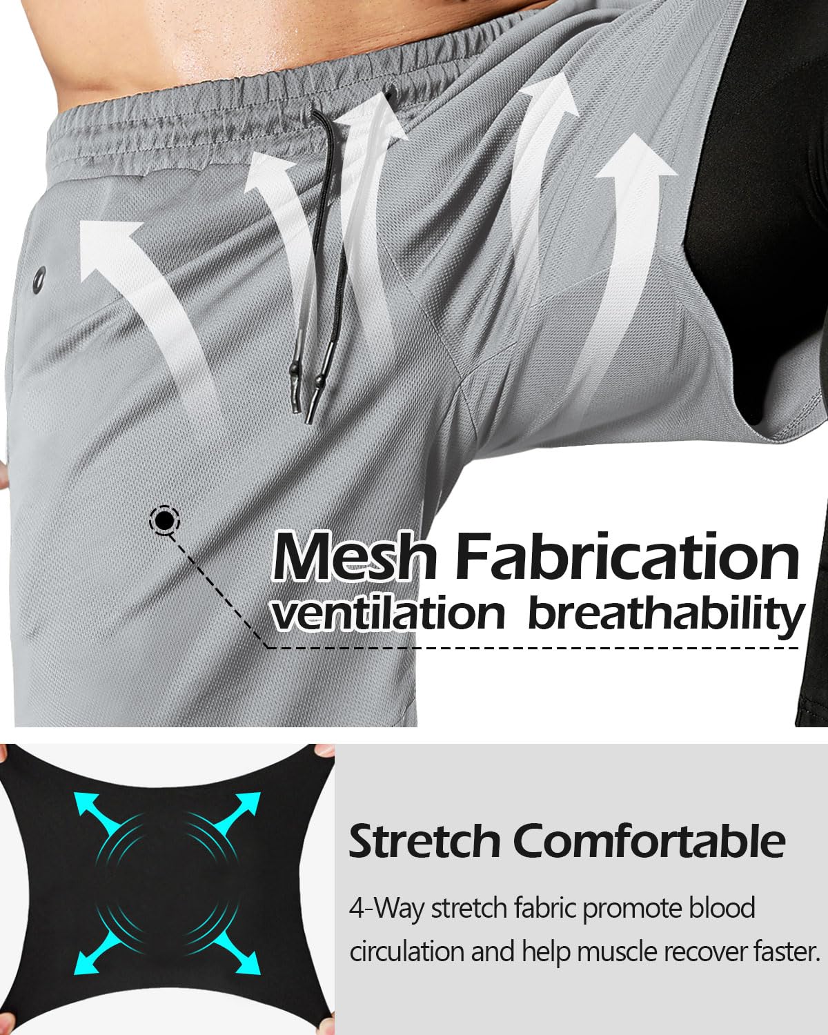 Men's 2 in 1 Running Pants, Gym Workout Compression Pants