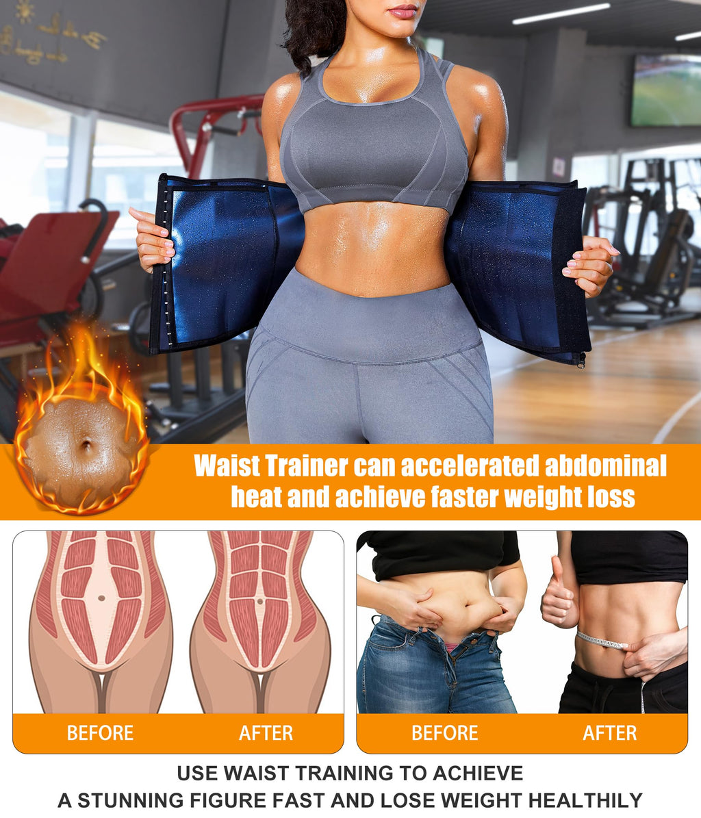Womens Waist Trainer Corset with Zipper Sweat Waist Trimmer for Women