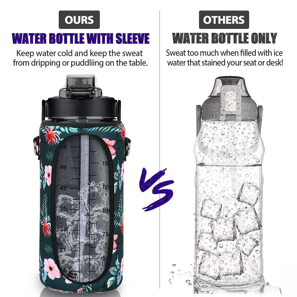 Half Gallon Water Bottle with Sleeve, 64OZ Motivational Water Bottle