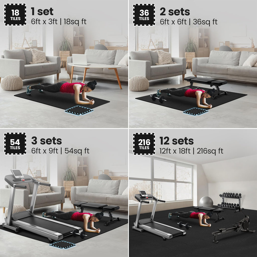 Gym Mats Set - 18 pcs EVA Interlocking Foam Floor Tiles  Protective Gym Flooring