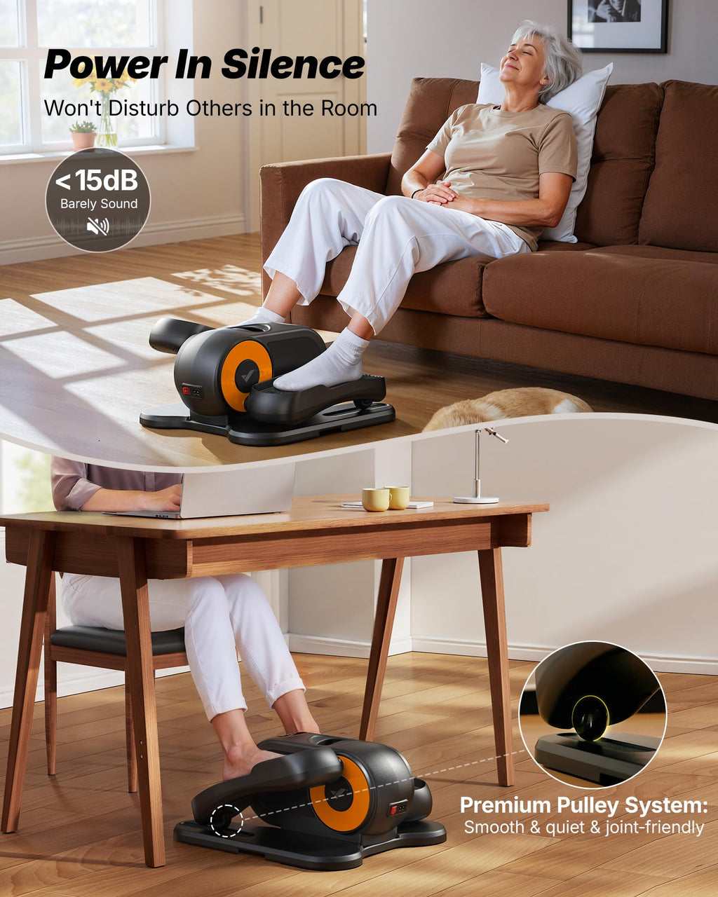 Under Desk Elliptical Machine, Leg Exerciser While Sitting , Quiet Portable Electric Seated Pedal Exerciser Machine for Home Office