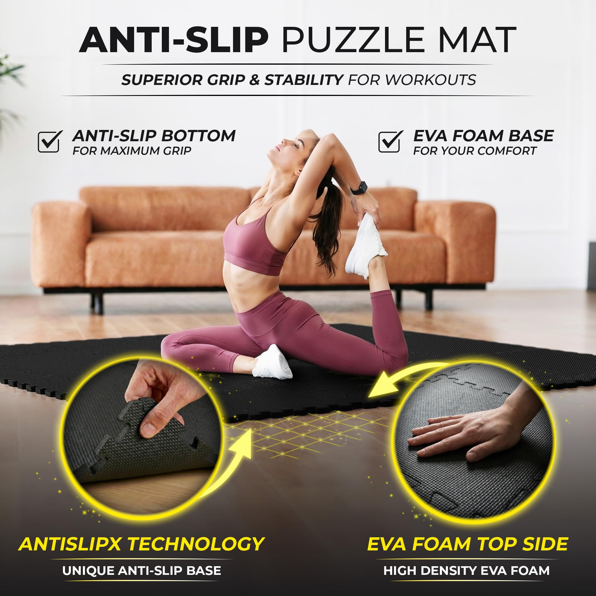 Gym Mats Set - 18 pcs EVA Interlocking Foam Floor Tiles  Protective Gym Flooring