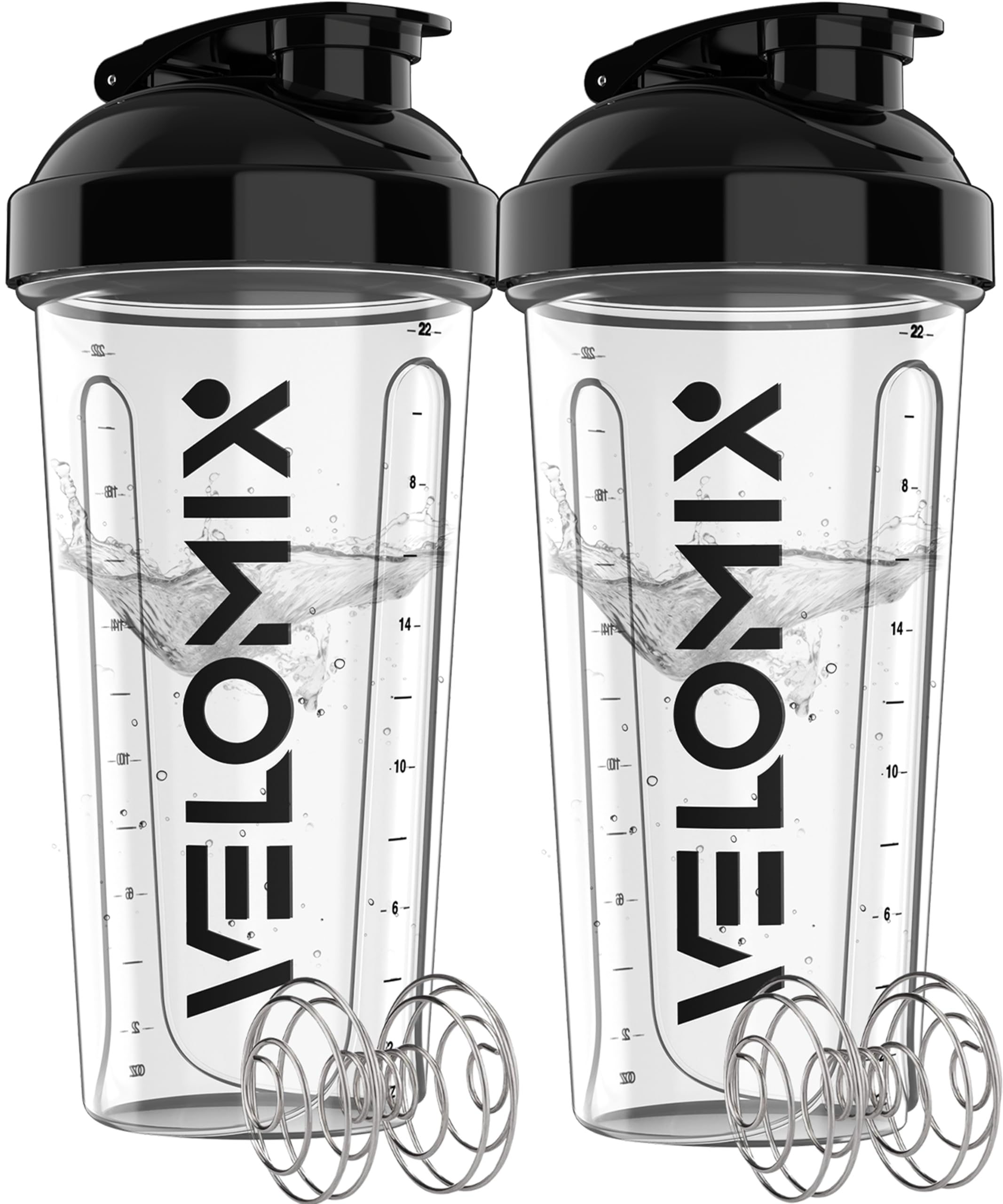 2 Pack- 28 oz Protein Shaker Bottles for Protein Mixes - 2x Wire Whisk | Leak Proof Shaker Cups for Protein Shakes