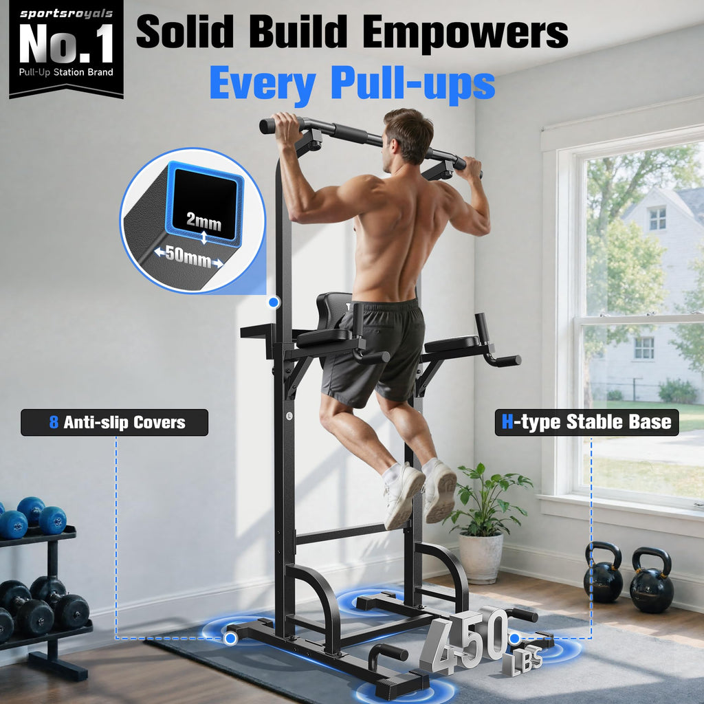 Pull Up Bar Station, 450LBS Stable Pull Up Dip Station for Home Gym Strength Training Equipment | FED Fitness