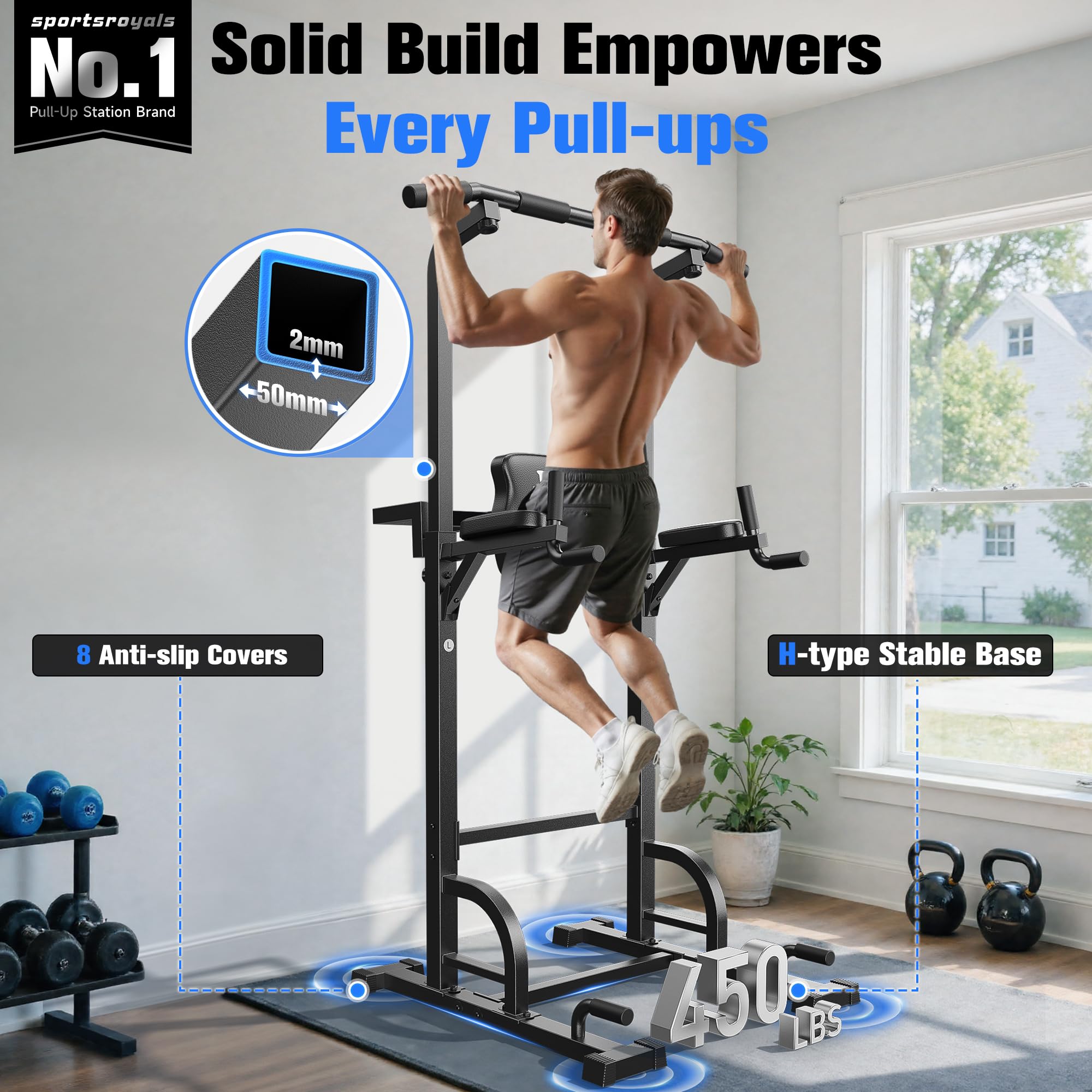 Pull Up Bar Station, 450LBS Stable Pull Up Dip Station for Home Gym Strength Training Equipment | FED Fitness