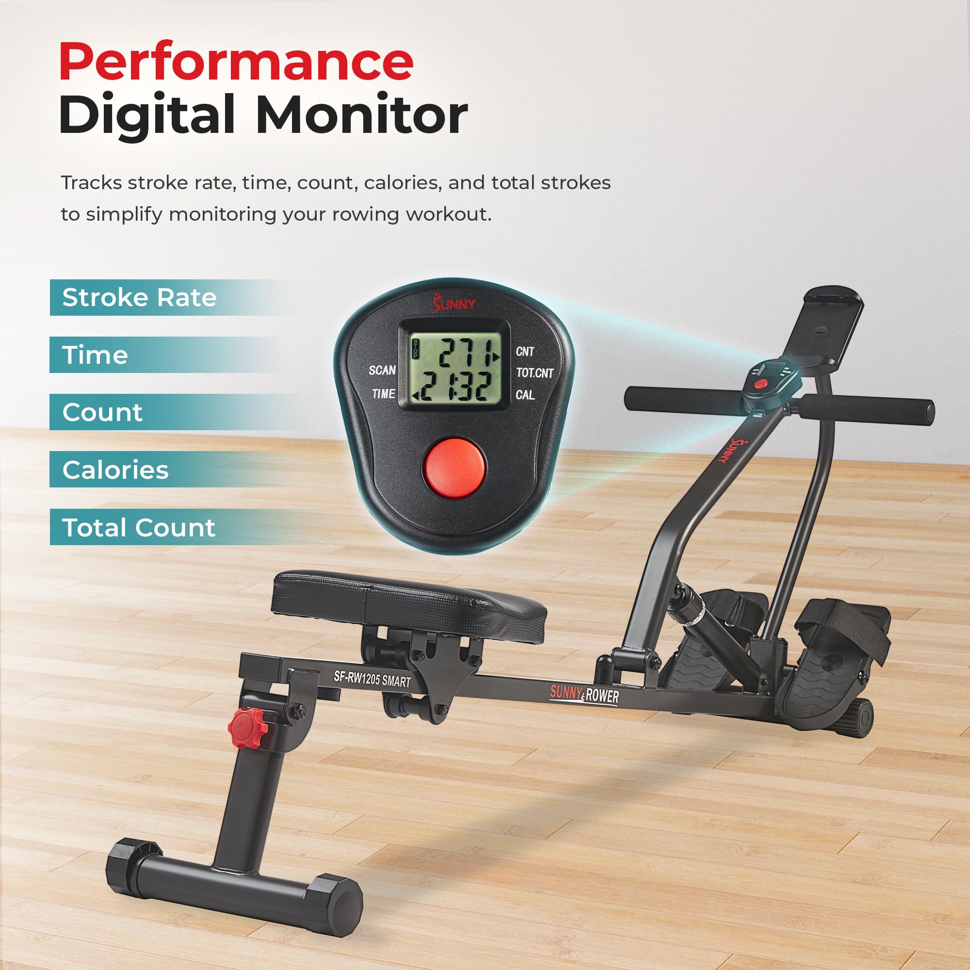 Fitness Compact Adjustable Rowing Machine with 12 Levels of Resistance for Complete Body Workouts