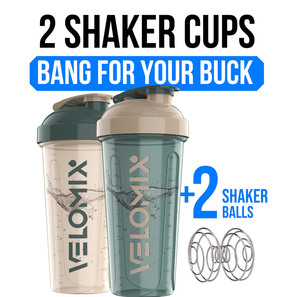 2 Pack- 28 oz Protein Shaker Bottles for Protein Mixes - 2x Wire Whisk | Leak Proof Shaker Cups for Protein Shakes