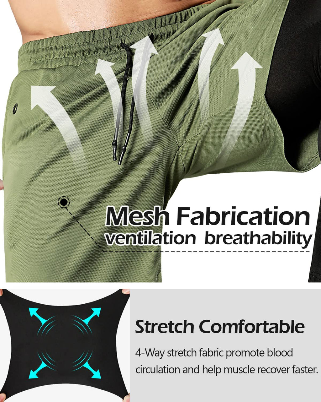 Men's 2 in 1 Running Pants, Gym Workout Compression Pants