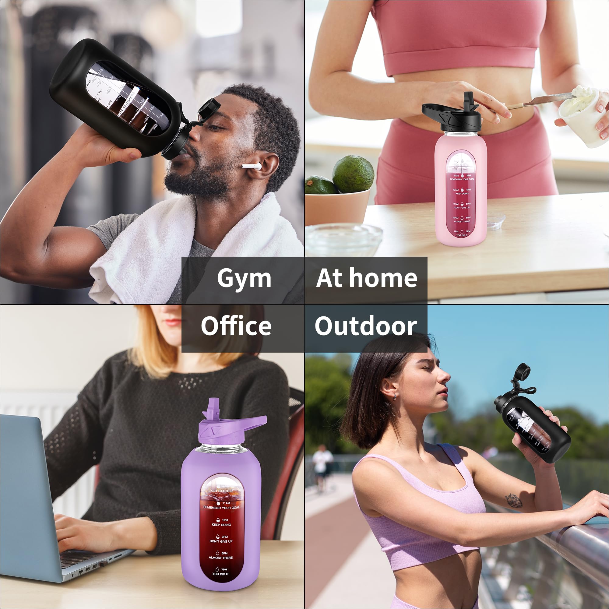 40 oz Glass Water Bottle with Straw and Handle