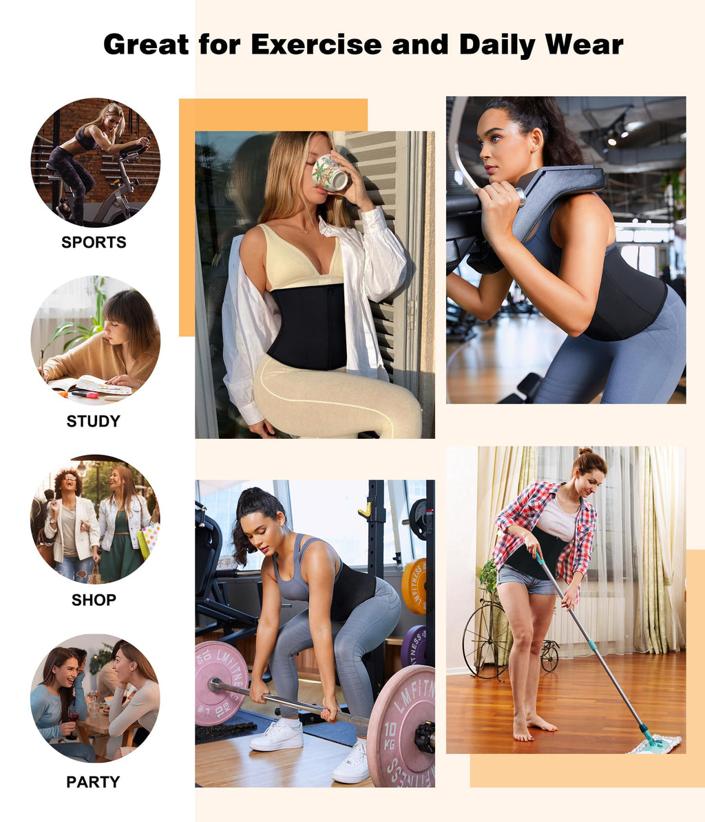 Womens Waist Trainer Corset with Zipper Sweat Waist Trimmer for Women