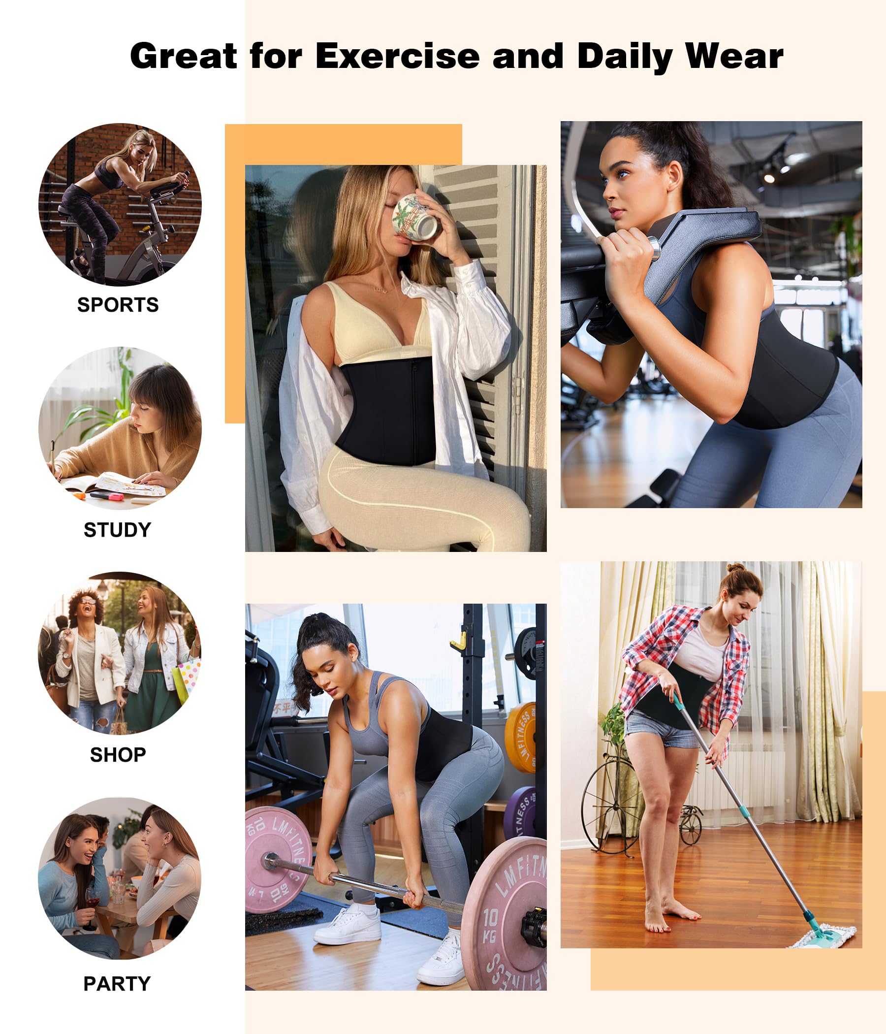Womens Waist Trainer Corset with Zipper Sweat Waist Trimmer for Women