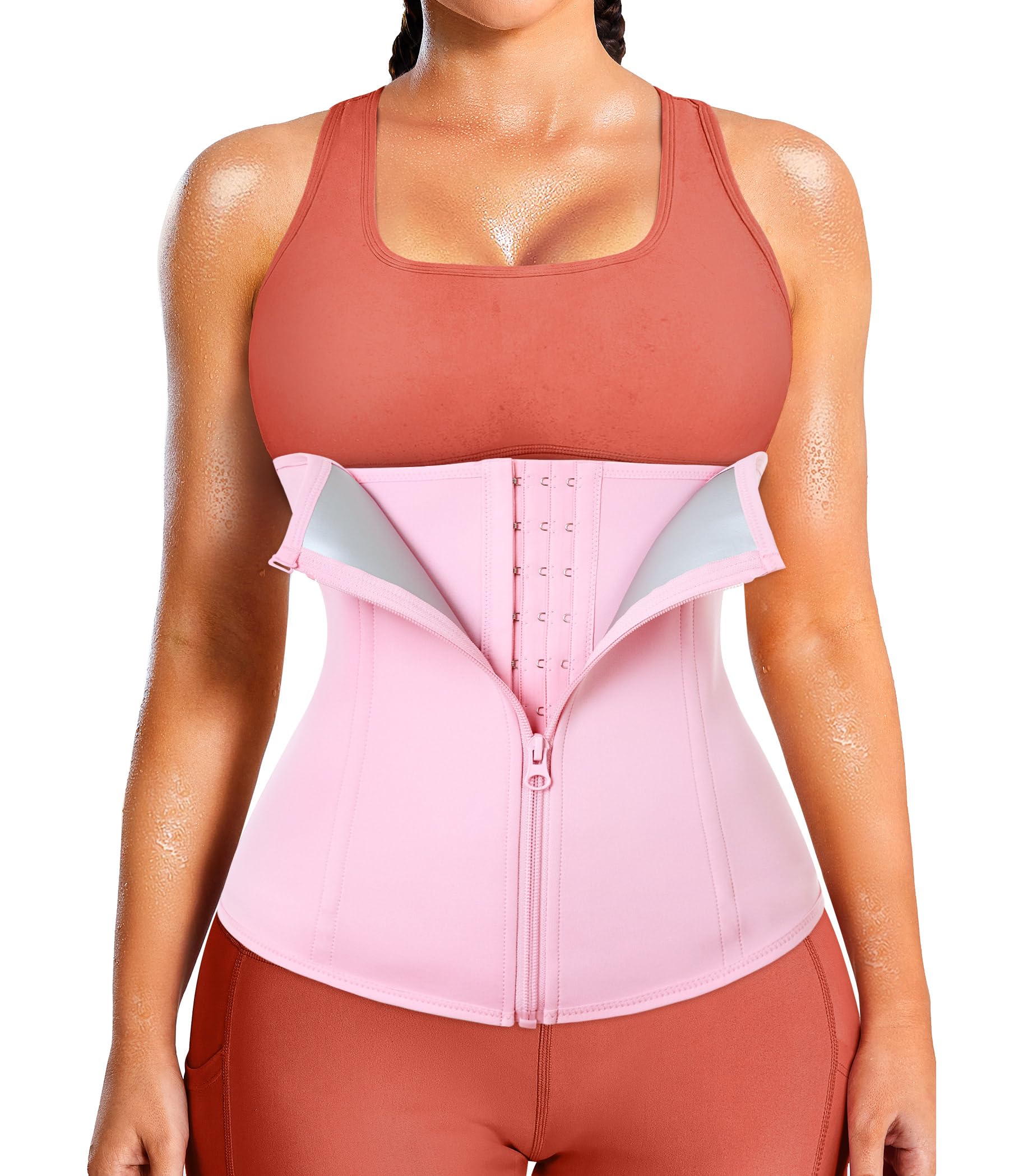 Womens Waist Trainer Corset with Zipper Sweat Waist Trimmer for Women
