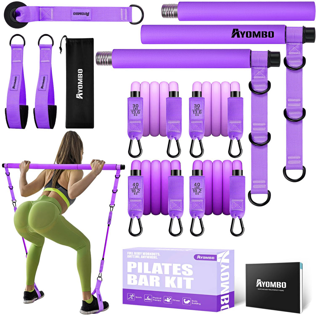 Pilates Bar Kit with Resistance Bands, Pilates Workout Equipment, Adjustable 3-Section Pilates Bar Kit for Women & Men