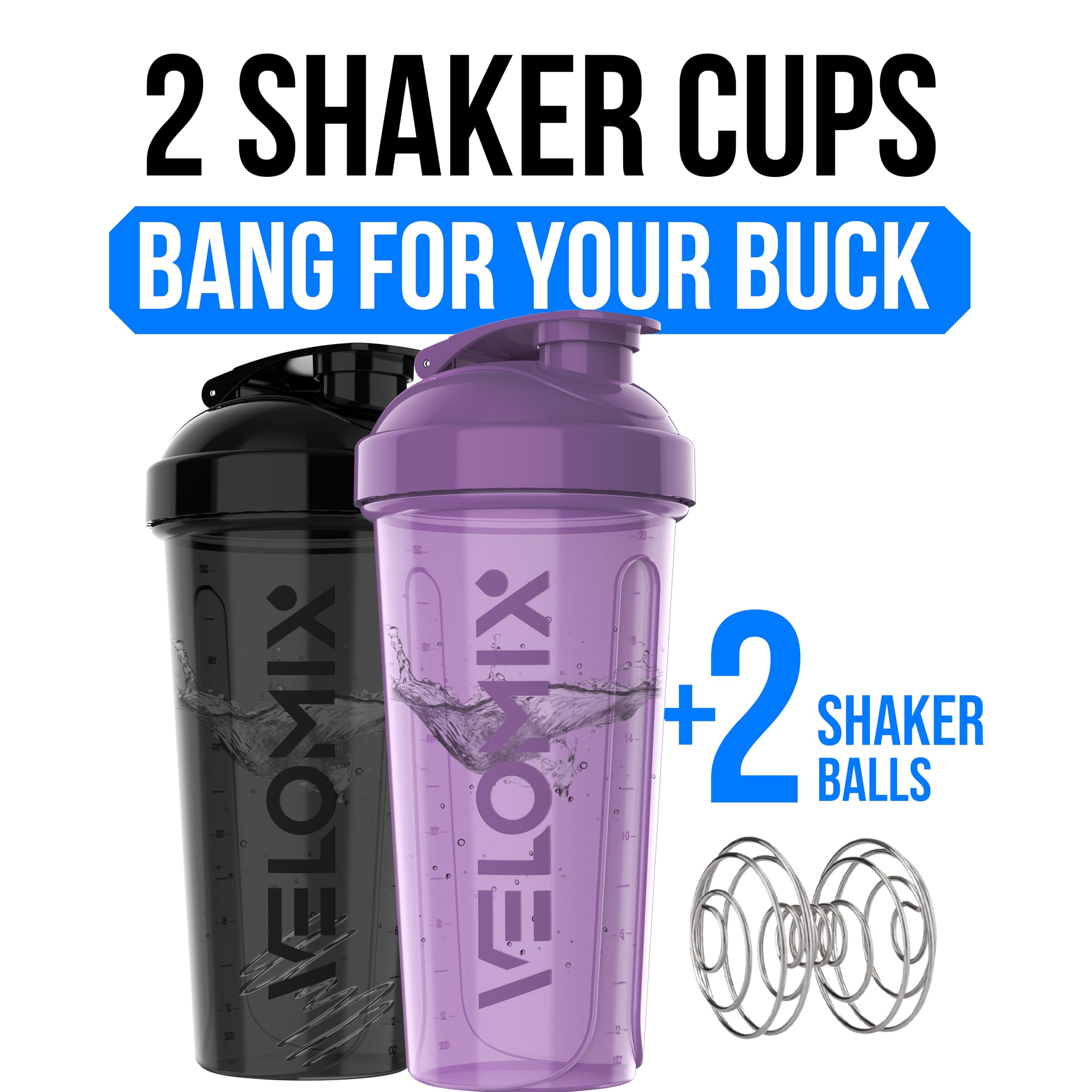 2 Pack- 28 oz Protein Shaker Bottles for Protein Mixes - 2x Wire Whisk | Leak Proof Shaker Cups for Protein Shakes