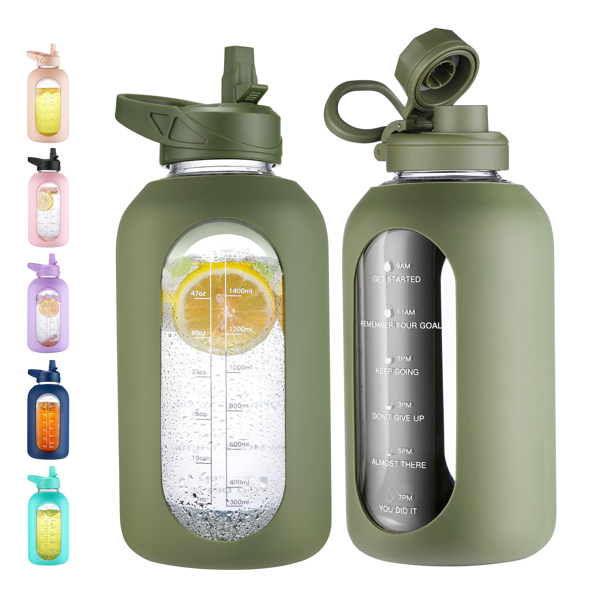 40 oz Glass Water Bottle with Straw and Handle