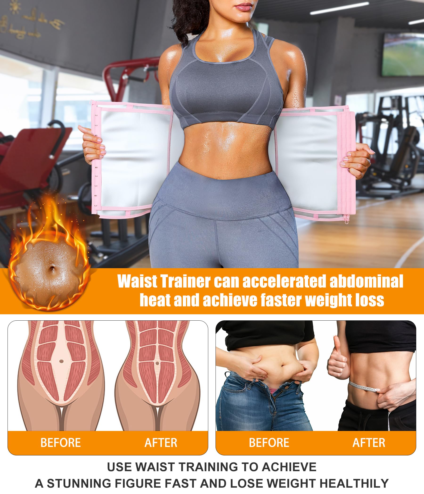 Womens Waist Trainer Corset with Zipper Sweat Waist Trimmer for Women
